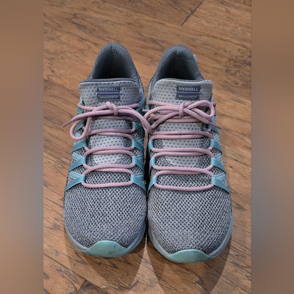 Merrell Gray Mesh Sneakers with Pink Laces